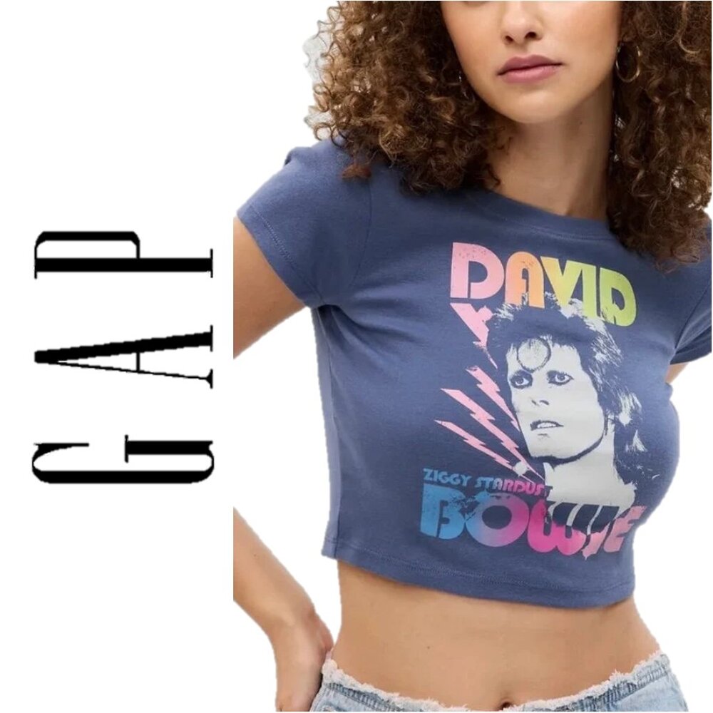GAP David Bowie (docksider blue) PROJECT GAP cropped graphic t-shirt (XL) - NWOT
